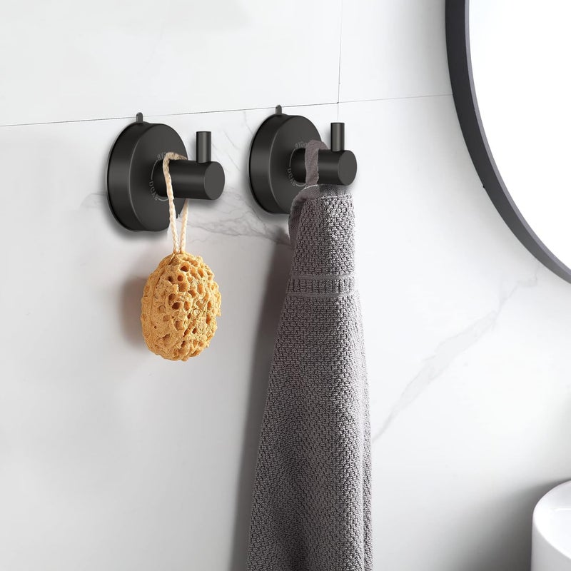 DGYB Black Suction Cup Hooks for Shower Set of 4 Bathroom Towel Hooks for Wall SUS 304 Stainless Steel Vacuum Hooks for Loofah 15 LB Glass Shower Door Hook - Image 2